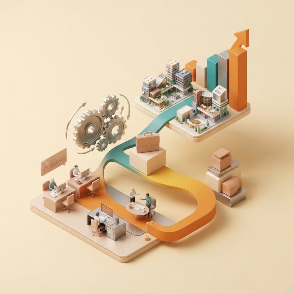 Abstract forms representing decent work and economic growth